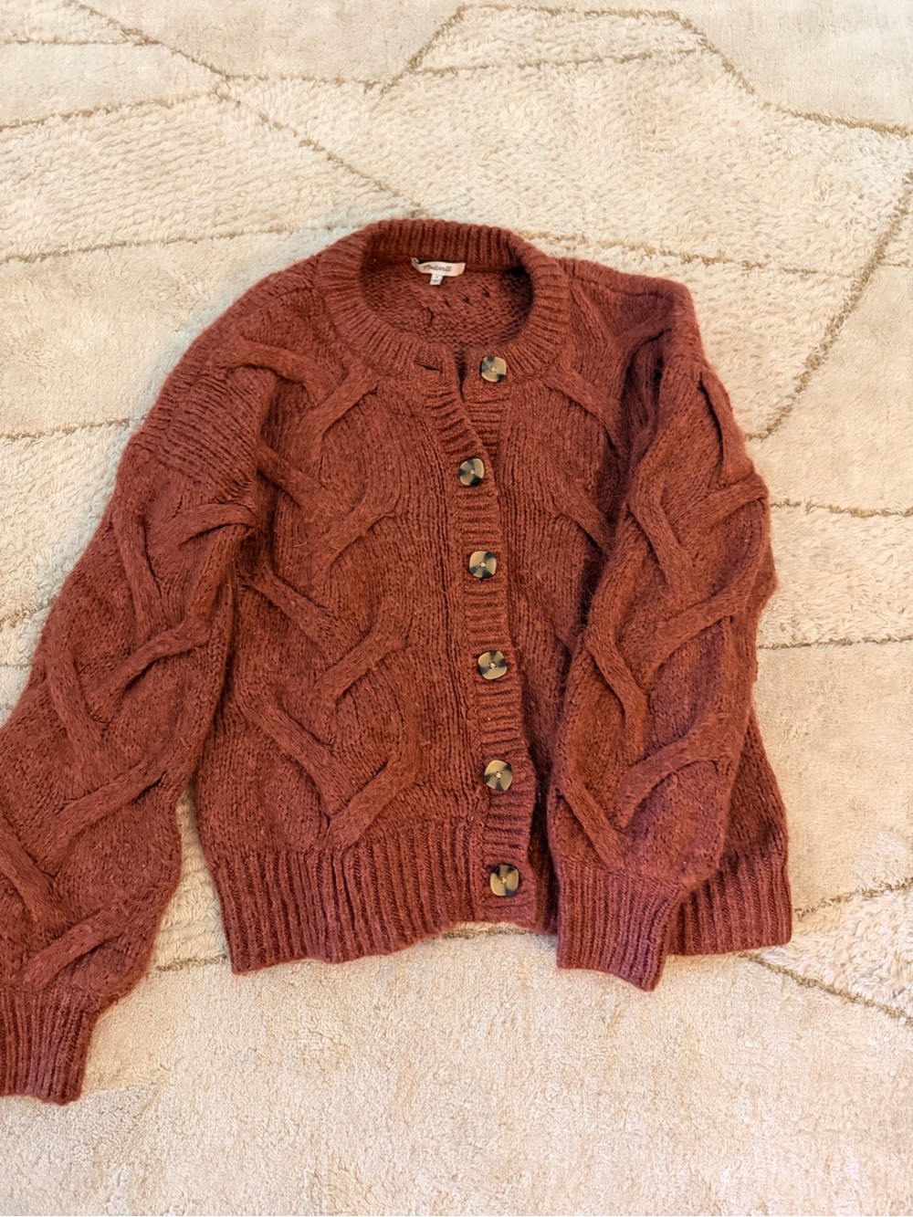 Madewell Cable-Knit Button Cardigan - Rust Brown